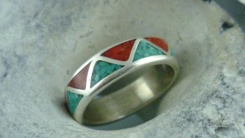 Ring chip inlay - ring, koralle