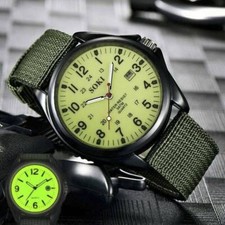 SOKI Militär Armee Leinwand Kalender Analog Quarz Sport Armbanduhr leuchtend DE