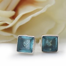 Blautopas Ohrstecker Echt Silber 925 Quadrat Ohrringe Cutstone Eckig Blau QS