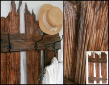 UNIKAT urige Struktur Antikholz Garderobe Wandgarderobe Antikhaken + Eisen (54-0