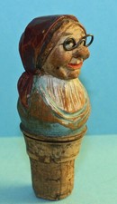 Alter Holz Zierkorken / Carved Wooden ANRI / Black Forest Bottle Stopper Lady