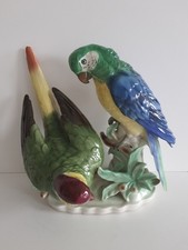 Vintage Wagner & Apel Porzellan Figur Papagei-Gruppe blau / grün RAR !!!