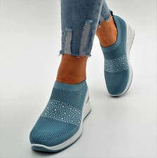 Damen Schuhe Sneaker Blau Glitzer Low Turn Sportschuhe Ballerina Freizeitschuhe