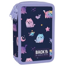 Katze 3 Fach Federtasche gefüllt Federmäppchen Federmappe blau Mäppchen Kätzchen