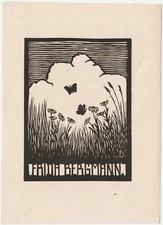 KARL HAGEMEISTER (?): Exlibris für Frida Bergmann, Blumenwiese mit Schmetterling