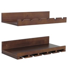 B-Ware 2er-Set Weinregal MCW-P22, für 6 Flaschen/15 Gläser Holz 61x28cm, braun