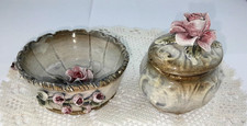 Altes Porzellan Set Dose Schale Rose N Mollica & C F.lli Spa Italy Capodimonte