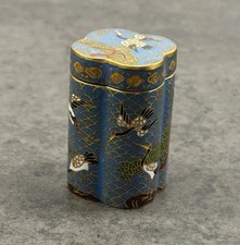 Cloisonnée Emaille Döschen Dose China 60er Jahre Kraniche blau