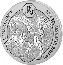 1 UNZE 999 SILBER - LUNAR PFERD 2026 - SILBERMÜNZE - SILBERBARREN