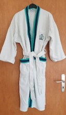Vintage Damen-Bademantel der Marke CAWÖ, Größe M, weiß-dunkelblau-grün