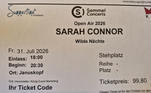 Ticket für sarah connor - sarah,