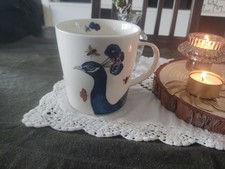 Große Tasse mit Pfauen-Motiv, Blumen, Bienen, Schmetterling, Motte, Tee, Kaffee