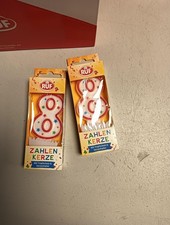 5 x Je 8 Zahlenkerze Nummer 8, rote Geburtstags-Kerze mit bunten Sternchen