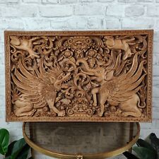 Wandbild 3D Motiv Holz Schnitzerei Relief Garuda Ganesha Barong Bali Thai Asien