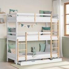 Stockbett 3 Kinder Etagenbett 90x200 Weiß Bett Lattenrost Bettkasten Homestyle4u