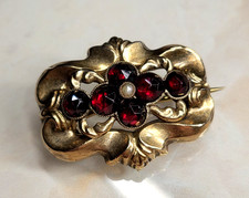 Antike Biedermeier 585 Schaumgold/Silber Brosche mit Granat