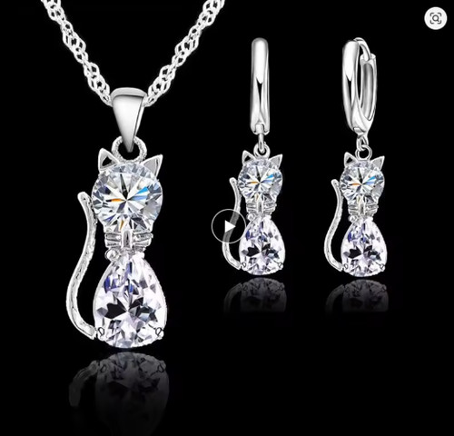 925 silber katzen schmuckset - silber,
