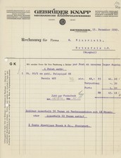 Rechnung Betzingen Knapp Gebrüder Pelzpiqué Dessin Winzrieth Rotenfels 1929