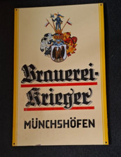 Brauerei Krieger MÜNCHSHÖFEN Emailschild RARITÄT