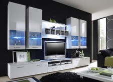 Wohnwand Anbauwand Wohnzimmer Schrankwand Hochglanz AURA II LED weiß schwarz 07