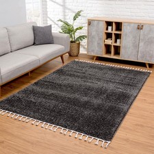 Teppich Pulpy - Hochflor mit Fransen - Einfarbig Schwarz Wohnzimmer Schlafzimmer