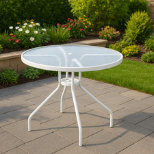 Gartentisch Bistrotisch Balkontisch Glastisch rund 90x70 cm Beistelltisch Weiß