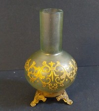 Jugendstil  kleine Glas Vase Bronzemontierung - Golddekor