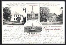 AK Achterberg / Dorfmark, Gasthof P. Wehrhoff, Herrenhaus, Kriegerdenkmal 1904 