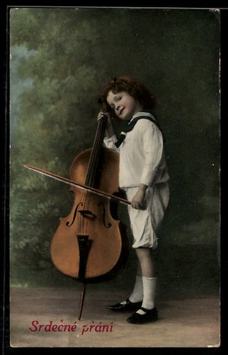 Kind mit cello ansichtskarte - kind,