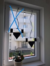 Gardine Scheibengardine genäht weiß schwarz Silber 68/76 X 30 cm