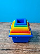 Vintage Set 8 Kunststoff Becher Spielzeug Stapelspiel Stacking Steckspiel DDR