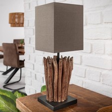 Design Treibholz Tischleuchte EUPHORIA grau braun Handarbeit Leinenschirm Lampe