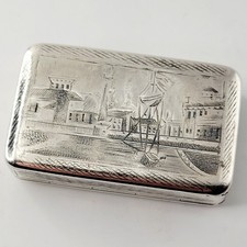 1847 - IMPERIAL RUSSIAN - NIELLO SOLID SILVER SNUFF BOX 84 - ST PETERSBURG SCENE