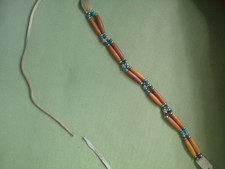 Indianer-Choker Halsband, Leder: orangefarben, türkise Steinchen, CAN