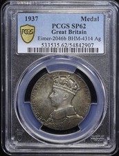 Großbritannien George VI / Elizabeth Krönung Silber Medaille 1937 32mm PCGS SP62