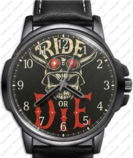 Ride Oder Die Biker Thema Totenkopf Kunst Modisch Leder Band Geschenk Armbanduhr