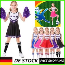 Kinder-Cheerleader Kostüm Mädchen Kleid Pompons und Socken Fasching Party Kostüm