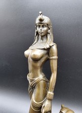 Cleopatra Walking Panther Bronze Statue 26cm Tall, Art Deco Style Figurine