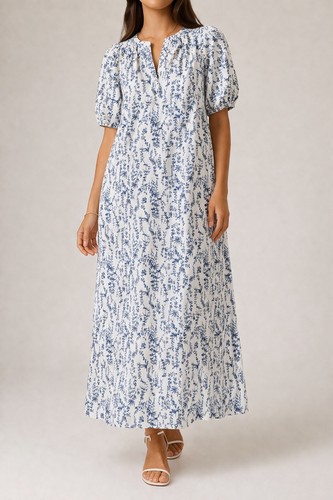 White navy floral - maxi, dress
