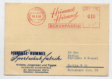HAMBURG 1958 FIRMENPOSTKARTE HUMMEL HUMMEL SCHUHFABRIK MIT AFS n. BERLIN