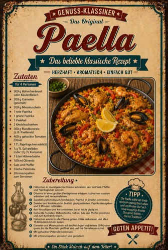 Retro blechschild paella - retro,