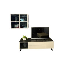 JOOP! Lowboard Mit Hängeschrank Gloss Curves Lack Kristallgrau Grau Füße 