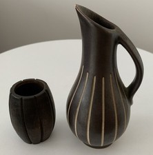 DDR Keramik Piesche und Reif Vase ca. 15 cm + Vase ca. 6,5 cm, Ritzdekor