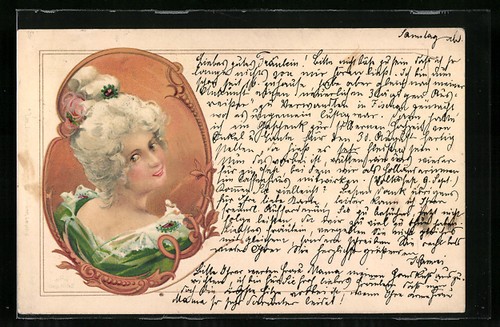 Lithographie dame mit weißer - dame,