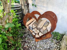 Gartendeko Herz Metallherz Holzregal aus rostigen Stahl, groß