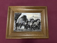 Zinn 92% Bild  Holzrahmen Eiche Kutsche Pferde Zinnbild Vintage Handarbeit Pferd