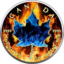 1 UNZE 999 SILBER - MAPLE LEAF / FLAMMEN -NUR 100 EXP - SILBERMÜNZE SILBERBARREN