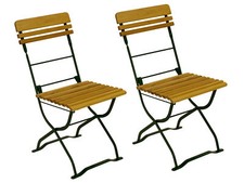 2x Biergarten Klappstuhl MÜNCHEN, Flachstahl grün + Robinienholz, 2. WAHL