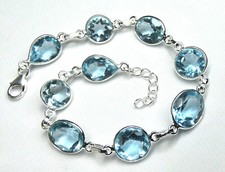 ?Armband 925 Silber ovale, runde und Tropfen Blautopas filigran gefasst ?