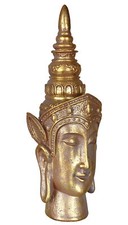 Buddha Kopf Figur Buddha Gold Feng Shui Skulptur Gartenfigur Thailand Büste 43cm